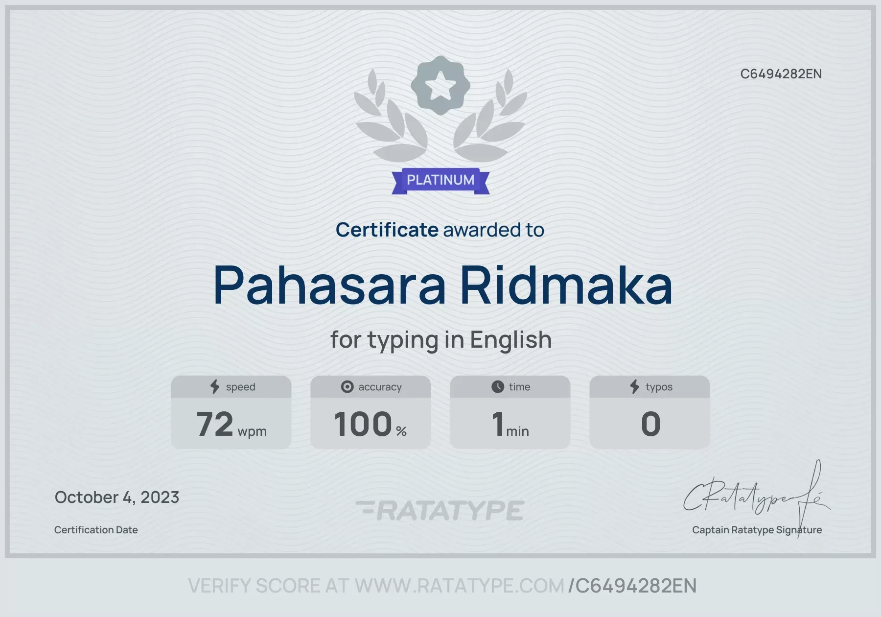 Typing certificate